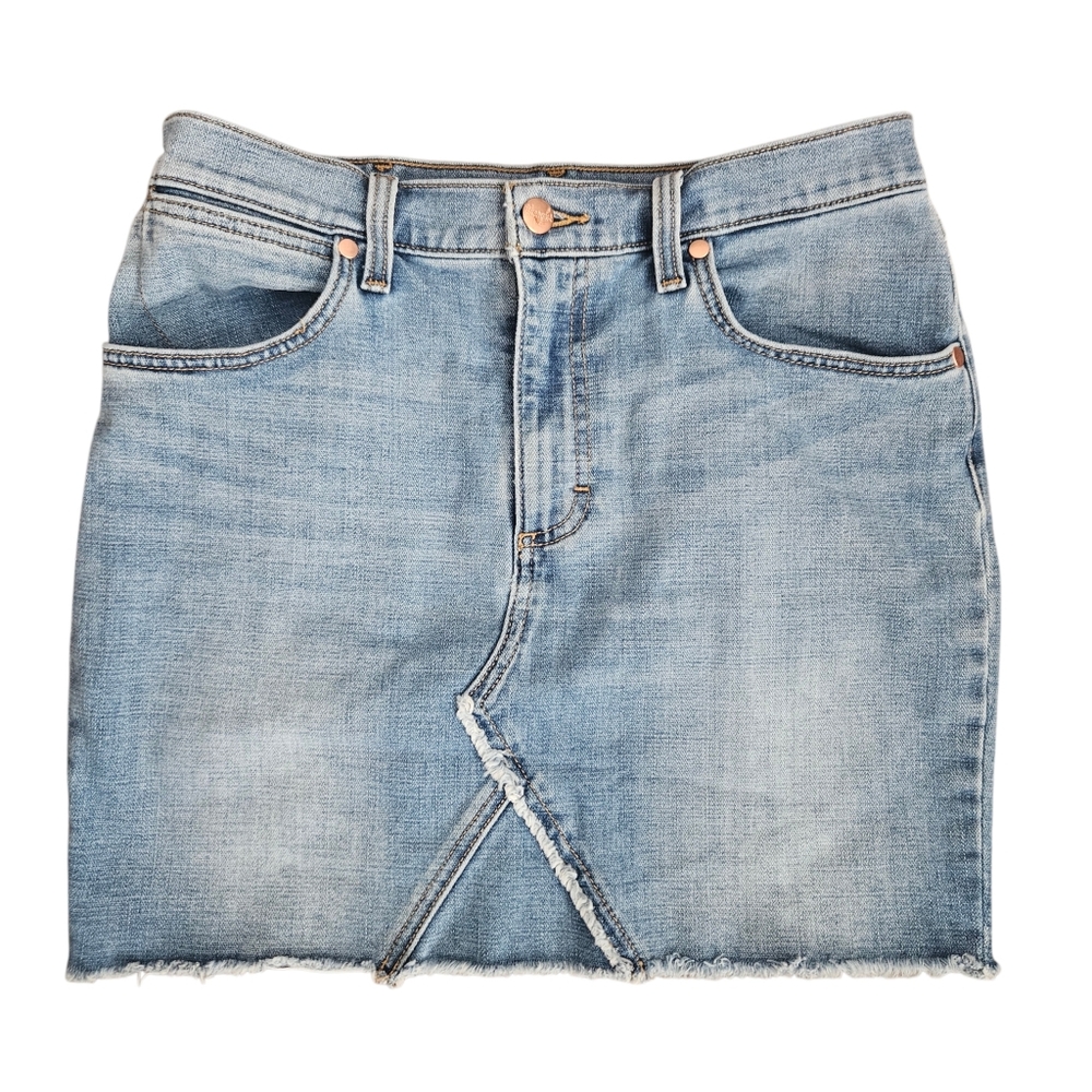 Wrangler Denim Jean Mini Skirt Raw Hem Rodeo Western Festival Size 28